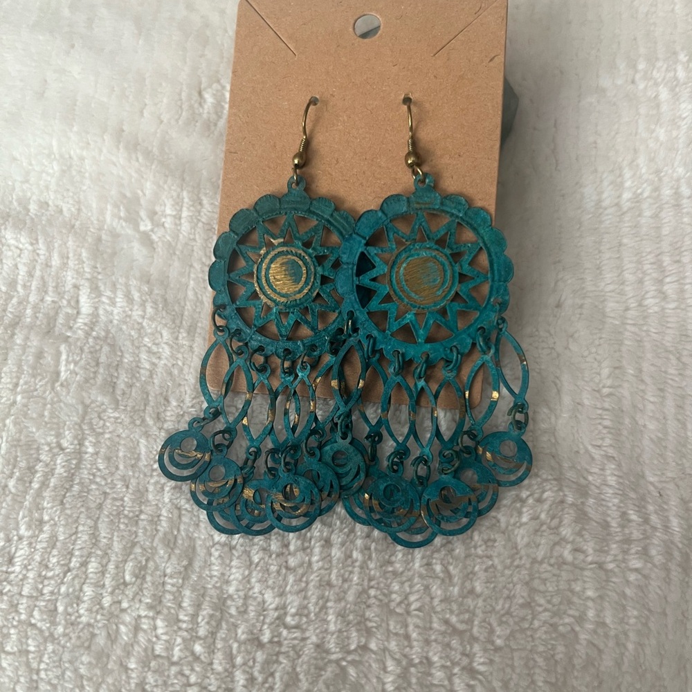 New Elegant Antique Finish Teal Dangle Boho Earrings